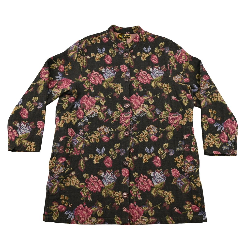 VTG Woven Gobelin Tapestry Jacket XL Moody Floral Jacquard Heritage Carpet Coat